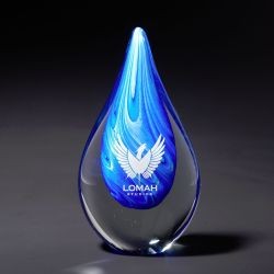 Cyan Swirl Glass Sculpture Award - 3.5" W x 6.75" H x 2.0" D